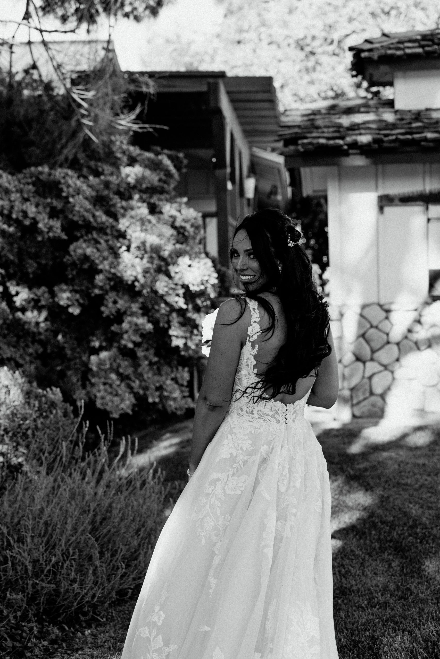 Bride in a rustic garden