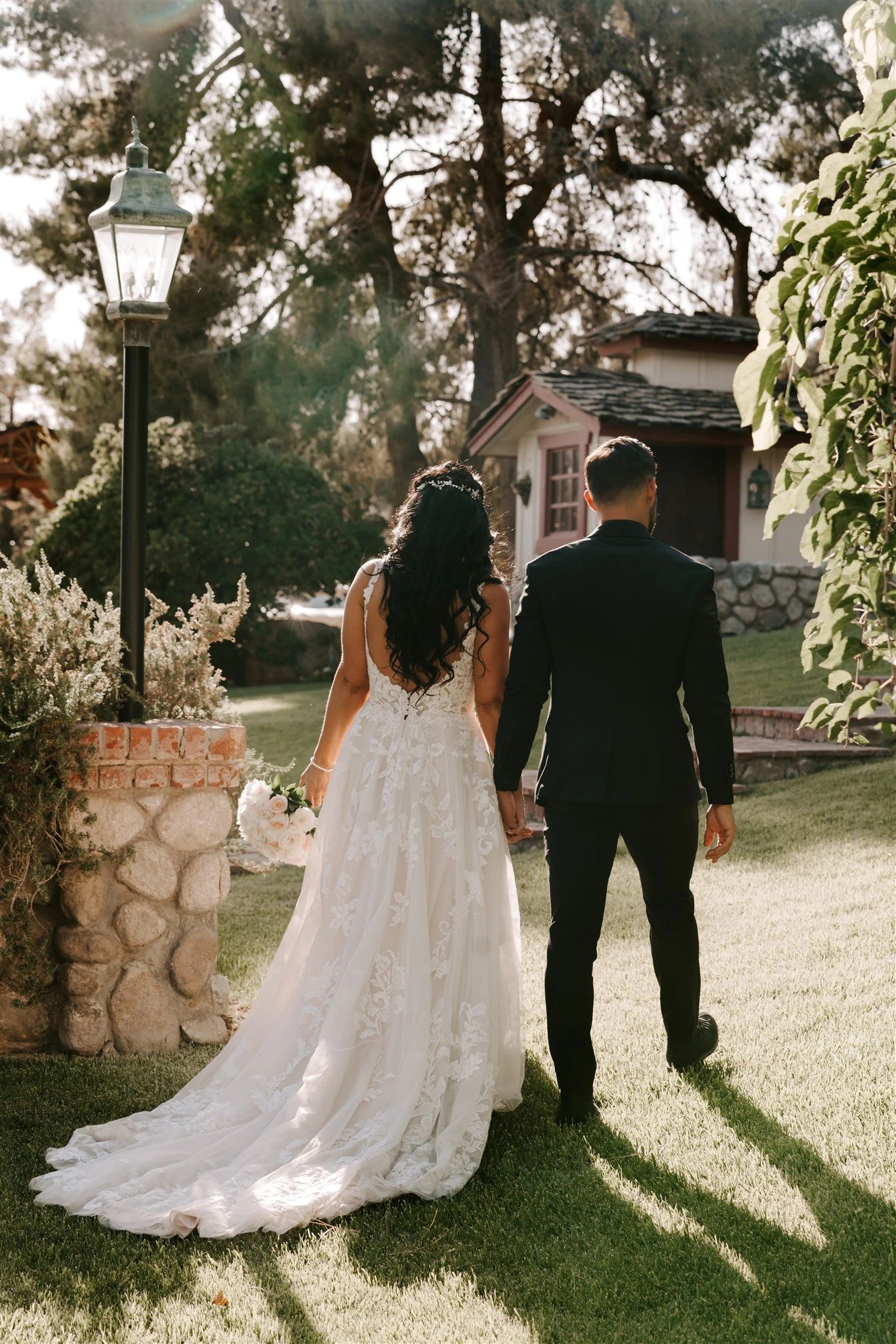 Romantic outdoor wedding couple