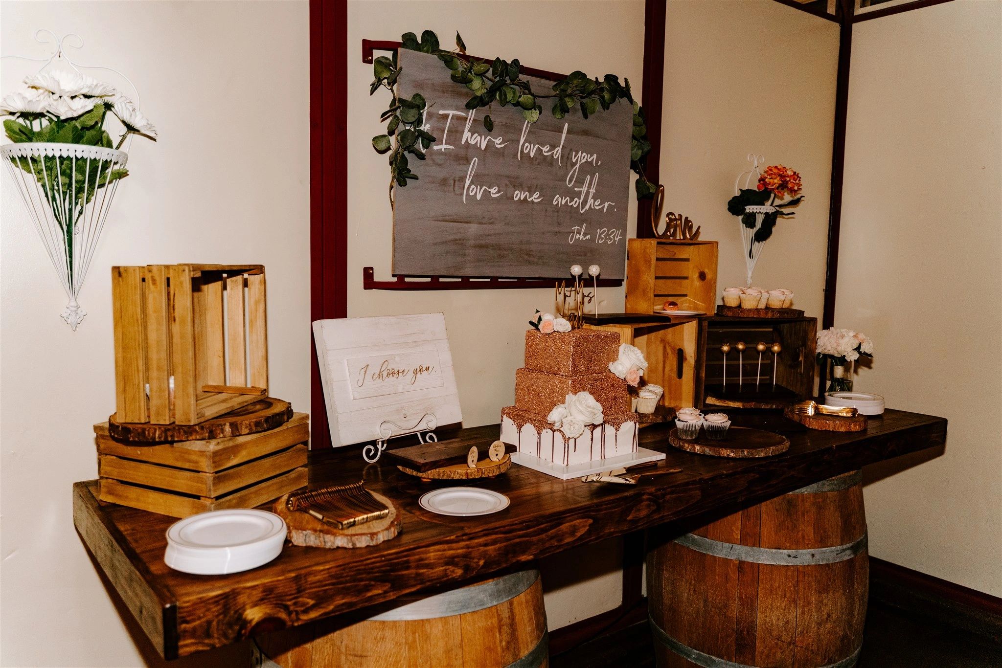 Rustic wedding flowers and table detail